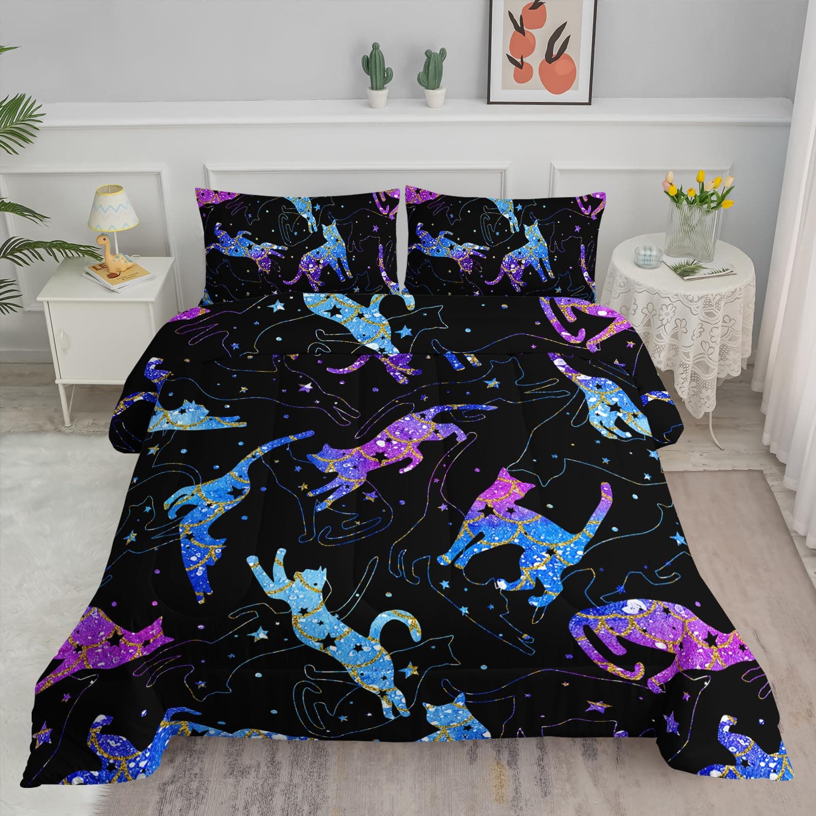 Galaxy Comforter Sets, 3D Outer Space Themed Bedding, All-Season Quilted Duvet, for Children Boy Girl Teen Kids with Pillow Sham EU single(135x200cm)