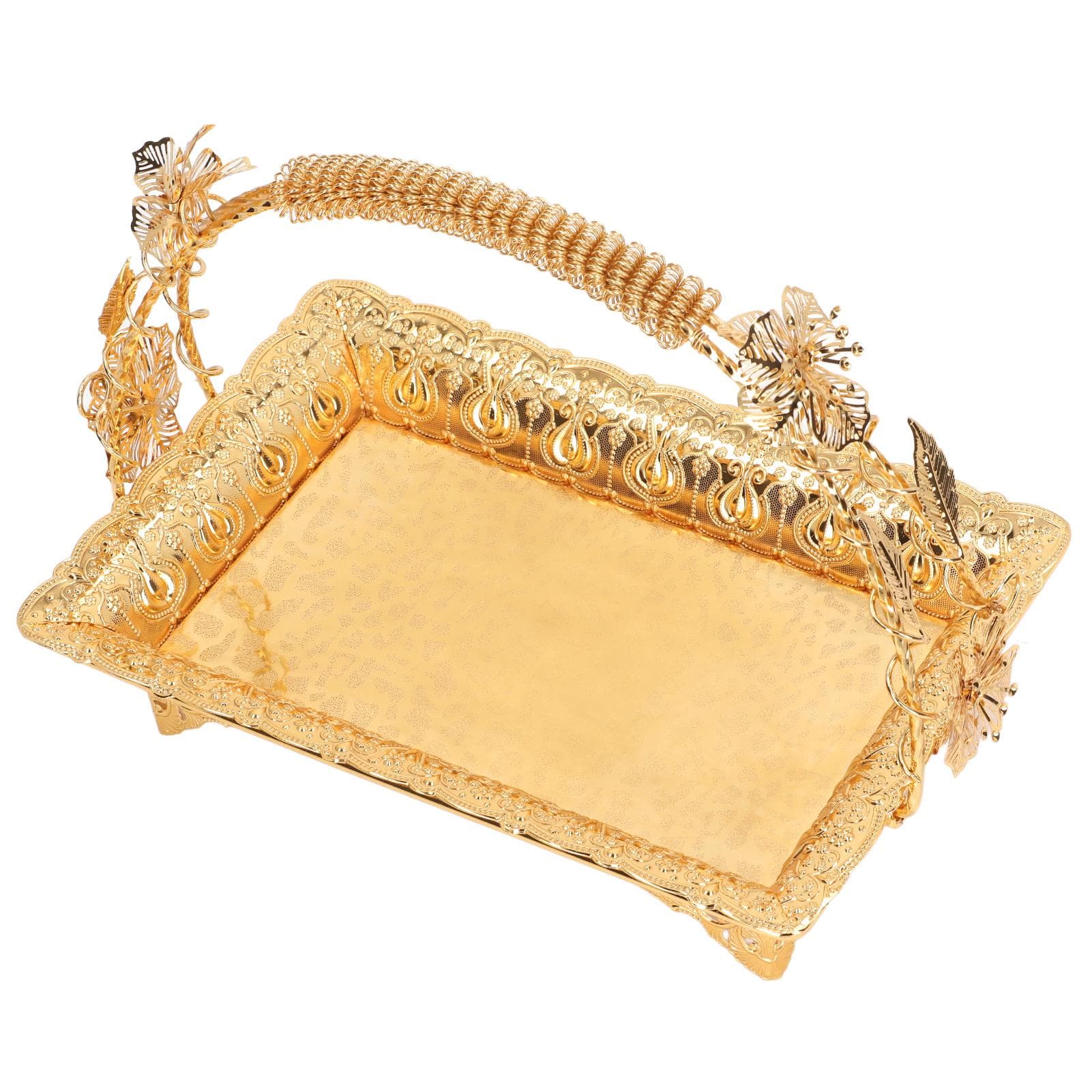 Coffee Serving Tray Vintage Style Gold Color Sturdy Zinc Alloy Elegant Metal Serving Tray for Home