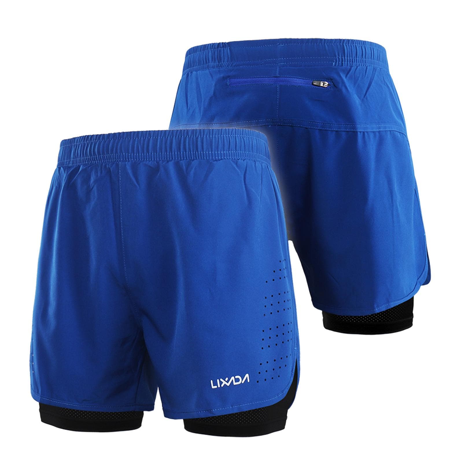 Lixada Men's 2-in-1 Running Shorts Quick Drying Breathable Active Training Exercise Jogging Cycling S blue