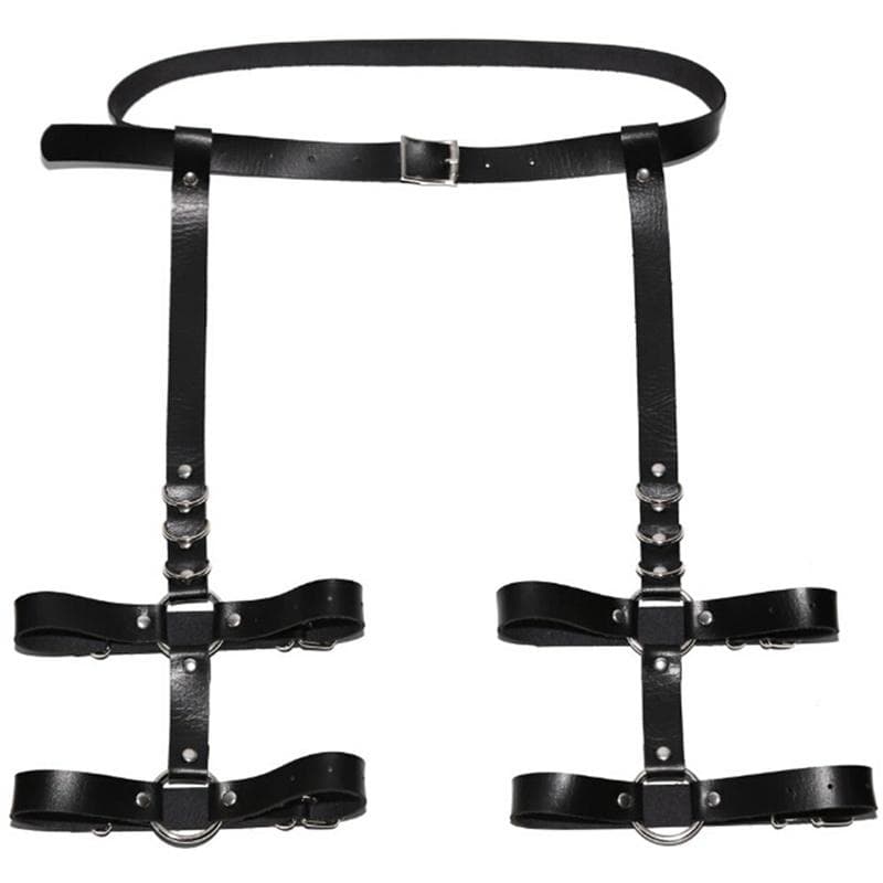 Sexy Harajuku Handmade Pink Bow Garter Belts Leather Suspenders Straps O-ring Leg Harness None black