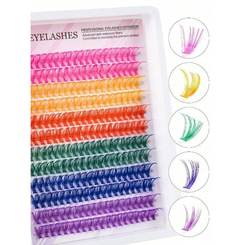 6-Color Mixed Single Eyelash Cluster D Roll 14mm Color DIY Eyelash Cluster Rainbow Color Reusable Single Segment False Eyelashes multicolour