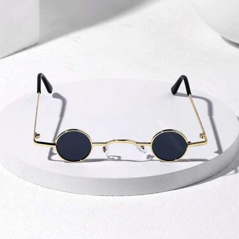 Vintage Rock Punk Sunglasses Small Round Metal Frame Black Lens Wide Bridge Unisex Driving Eyewear Classic Retro Style