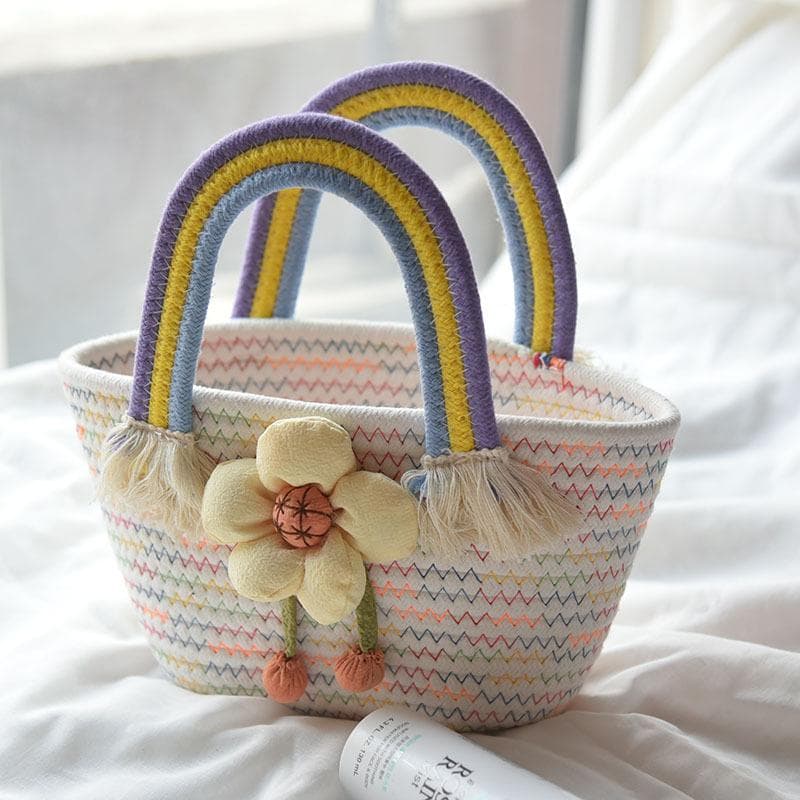 Women's Handbag Cotton Rope Tote Bag Hundred Tote Bag Flowers Straw Bag Rainbow Handle 18*9*15cm multicolour