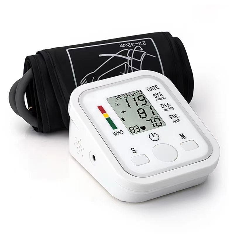 Portable Tonometer Digital Tensiometer Heart Rate Monitor Arm Blood Pressure Monitor BP Equipment with Cuff white