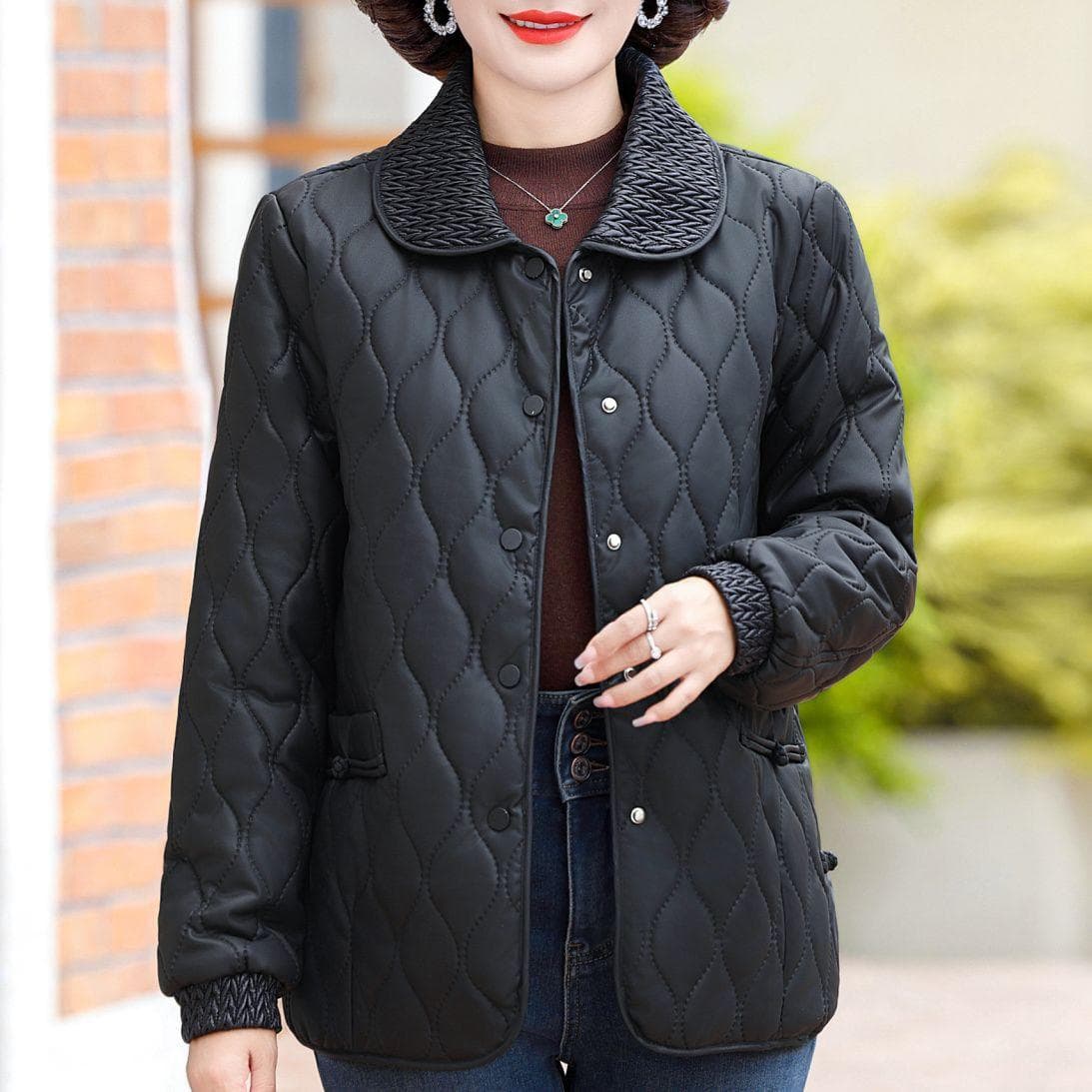 Leather Cotton Coat, Winter Cotton Jacket Outer Coat Warm and Loose Plus Size Temperament Cotton Clothing XL black