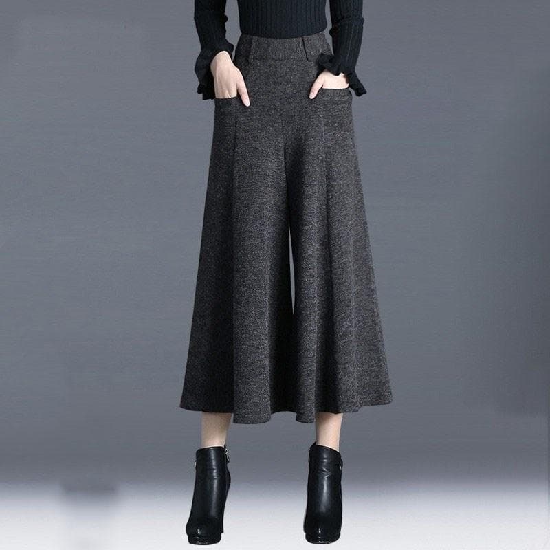 New Autumn and Winter Woolen Pants Slimming Nine-point Pants Hong Kong Style Women's Pants Leg Swing Pants Women's Pants XXL
