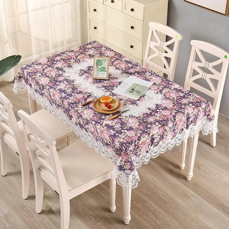 Proud Rose Lace Tablecloths Floral Printed Tablecloth Pastoral Rectangular Oil-proof Table Cover Cloth Wedding Decoration Towel 85x85cm 1pcs