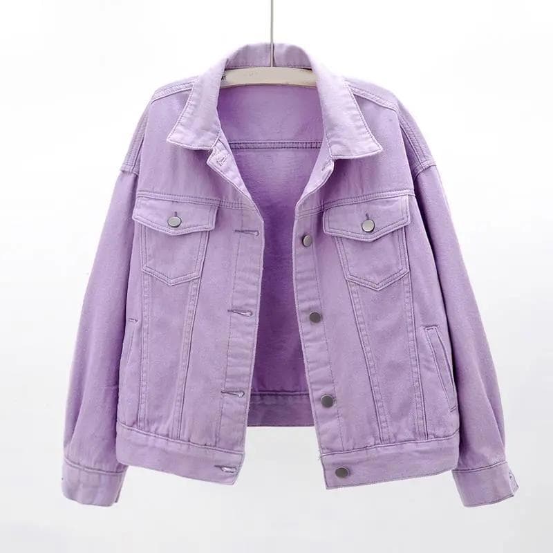 Spring Color Denim Jacket Women's Short Women's Denim Jackets Autumn Streetwear Coat Long Sleeved Jacket for Students XS purple