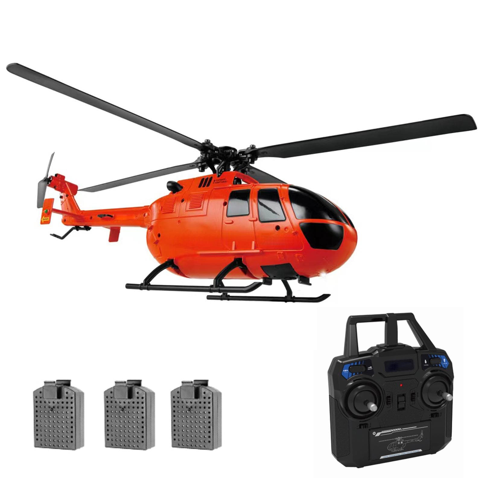 RC Helicopter RC Drone Single Propeller Without Ailerons 6-axis Gyro Stabilization RC Airplane 3 battery orange