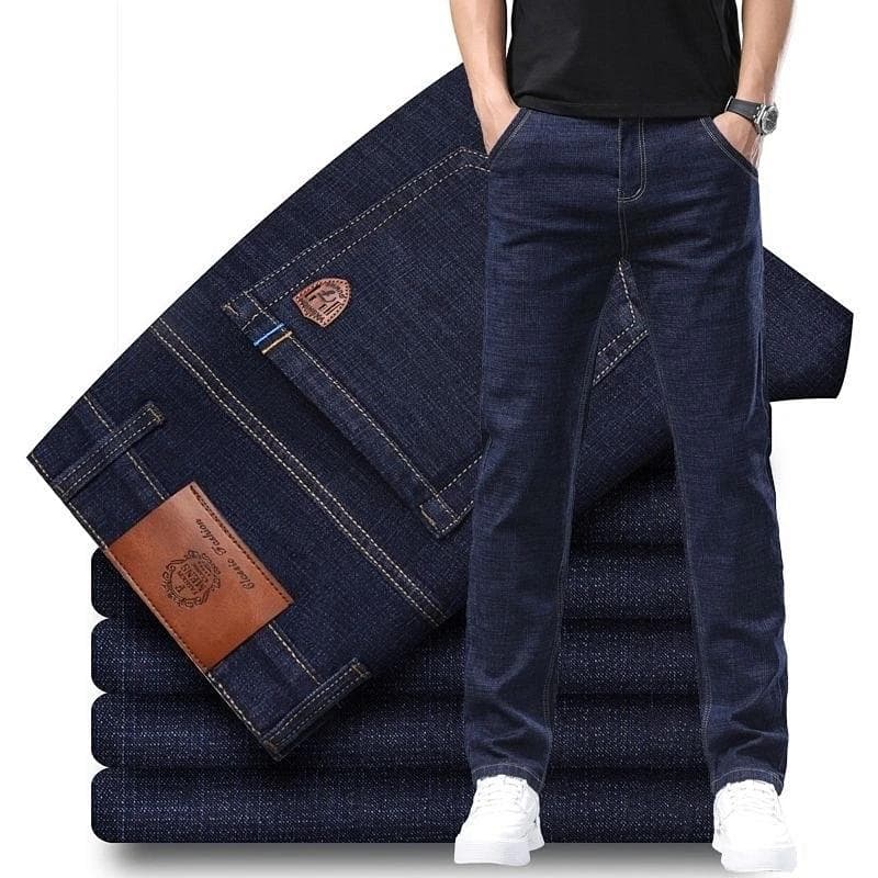 Fashion Men Stretch Loose Straight Jeans Casual Elastic Slim Fit Denim Pants Male Business Trousers Large Size 28 40 38