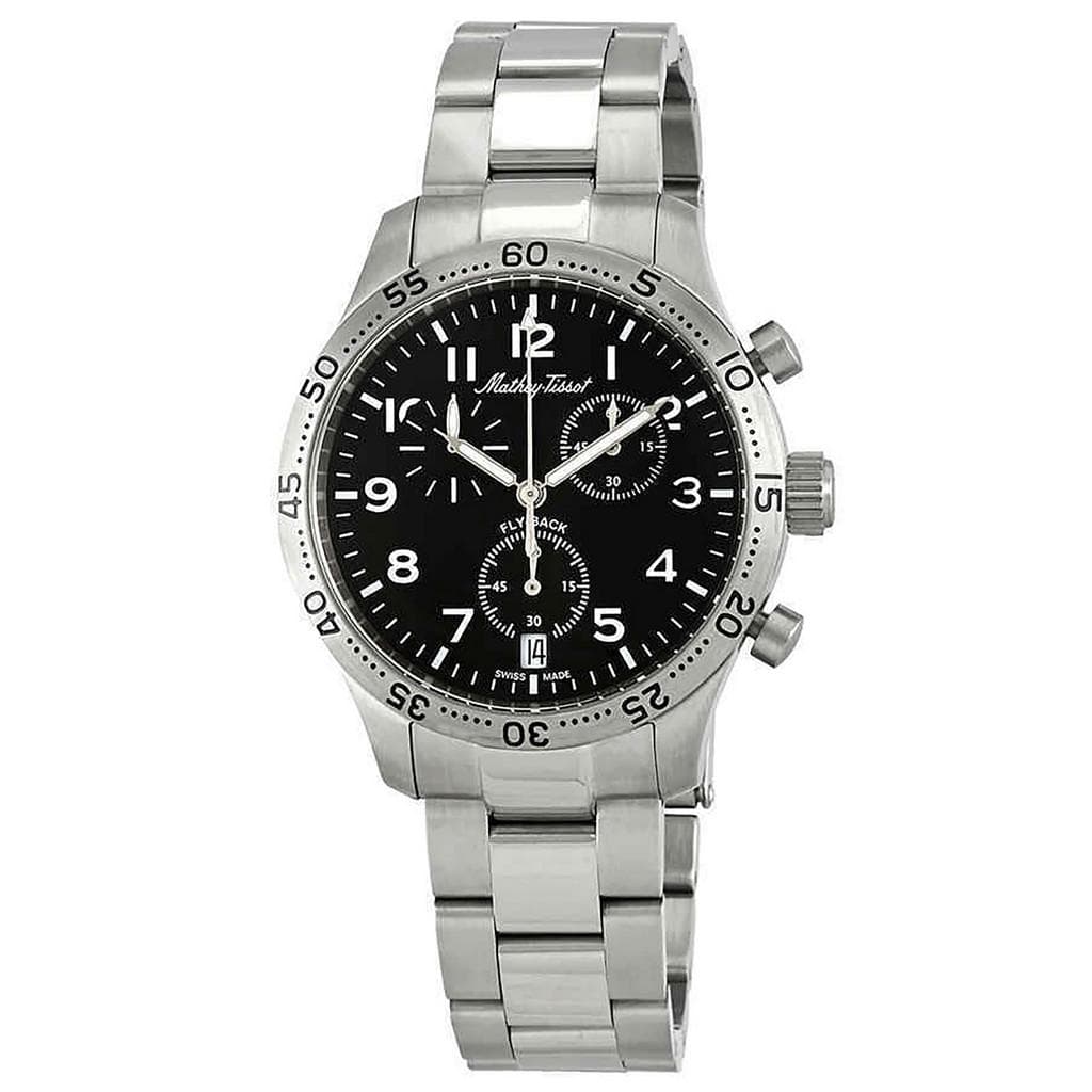 Mathey-Tissot Type 21 Flyback Chronograph Stainless Steel Black Dial Quartz H1821CHANG Men's Watch black