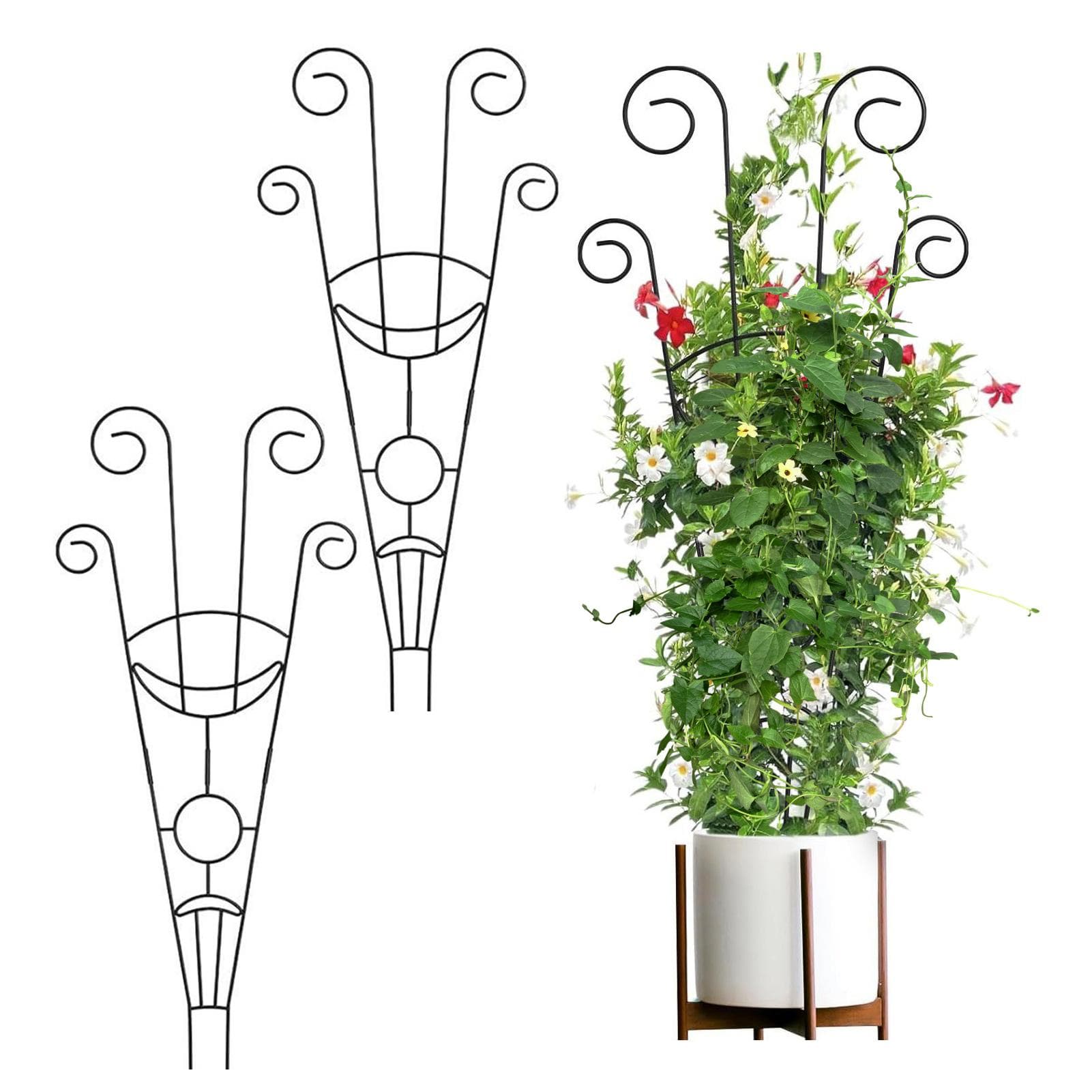 2pcs Gardening Climbing Vine Stand Iron Garden Potted Plants Metal Trellis Patio Flower Plant 2pcs black