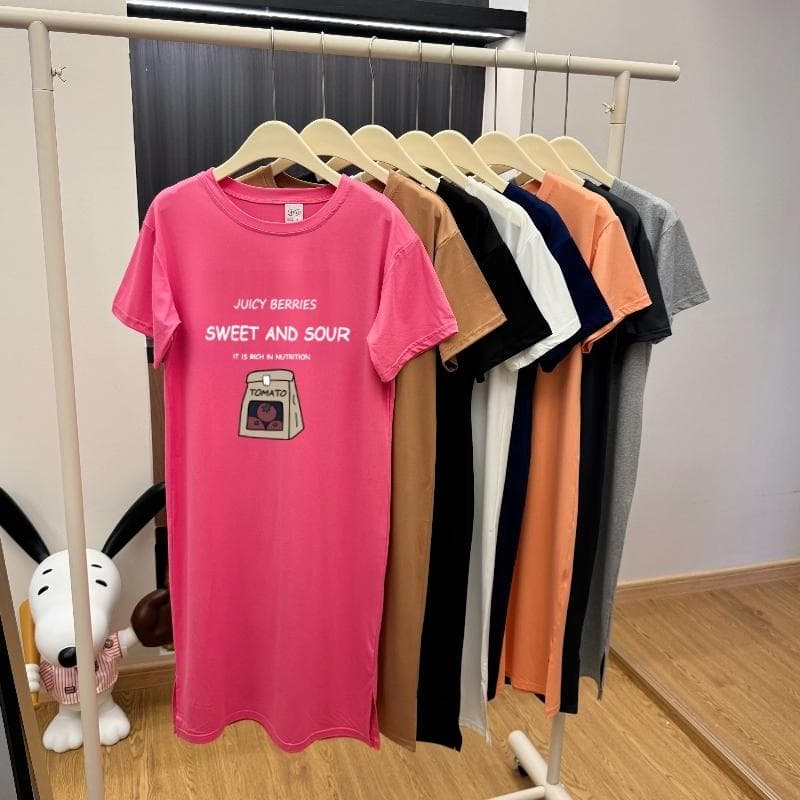 Plus Size Retro Chic Short Sleeve T-shirt Dress Women's Loose Mid-length Open Dress 4XL rose red