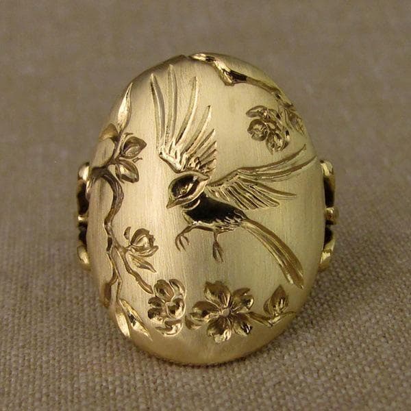 Hecheng Spring Swallow Flower Ring: Birdsong Fragrance Ladies' Ring Size 8 gold