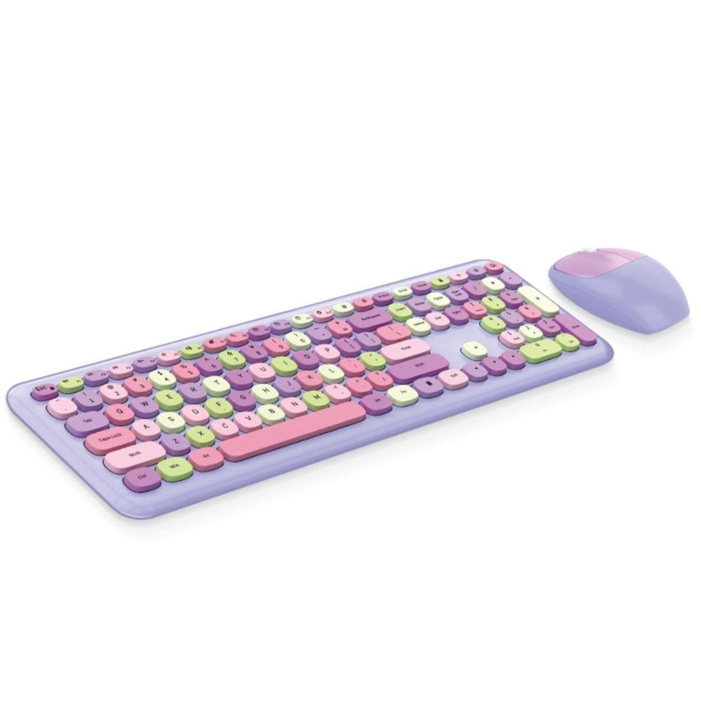Mofii 666 Keyboard Mouse Combo Wireless 2.4G Mixed Color 110 Key Keyboard Mouse Set with Round Punk purple