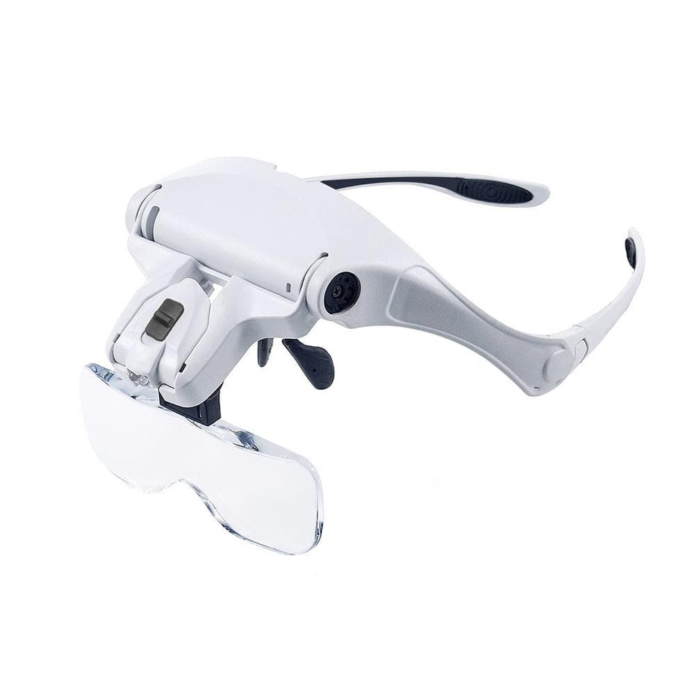 LED Lighted Magnifying Glass Hands-Free Head-Mounted Magnifier with 5 Detachable Lenses 1X, 1.5X, white