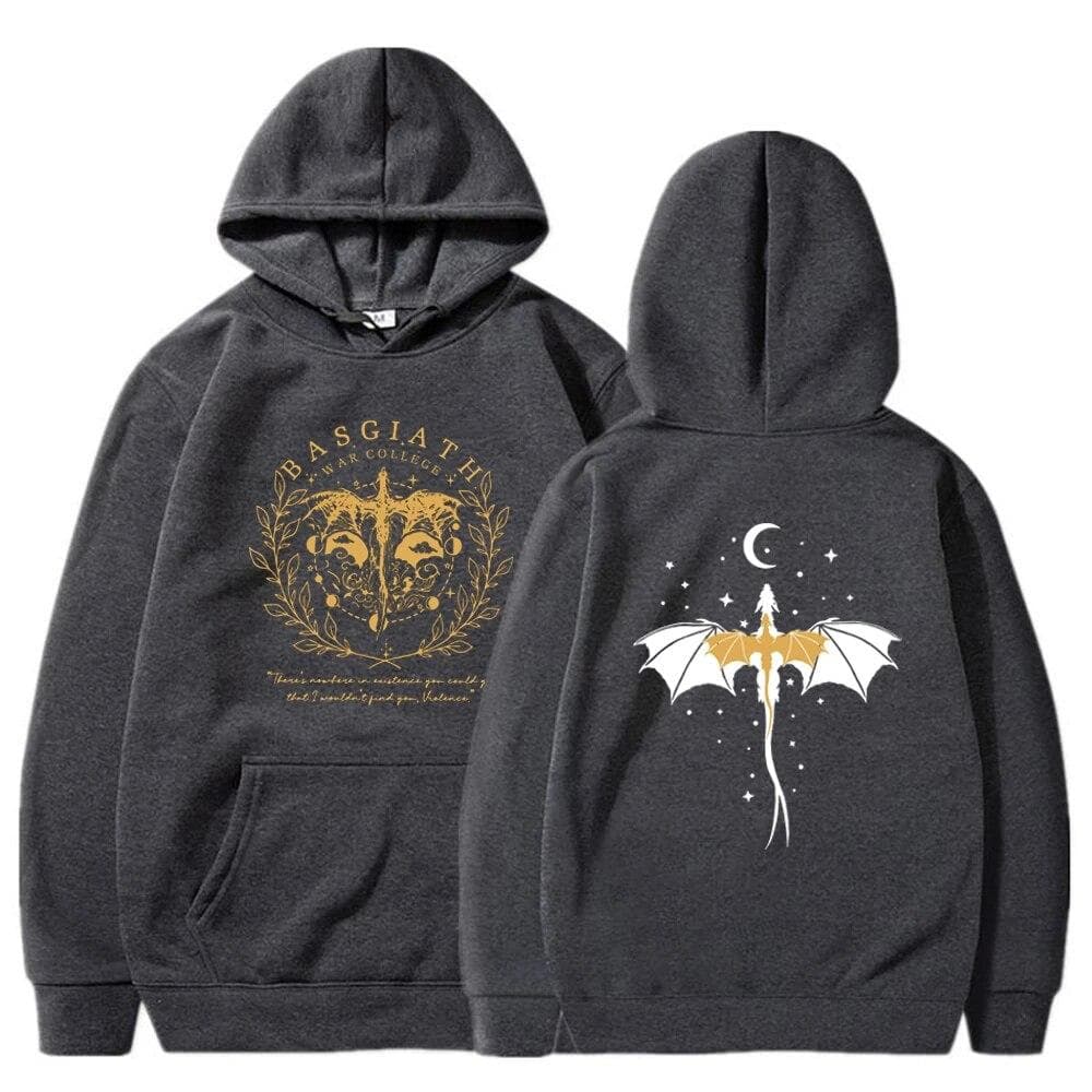 Fourth Wing Double-Sided Hoodies Basgiath War College Hoodie Unisex Hooded Sweatshirts Bookish Hoodie Long Sleeve Pullovers Top L dark grey
