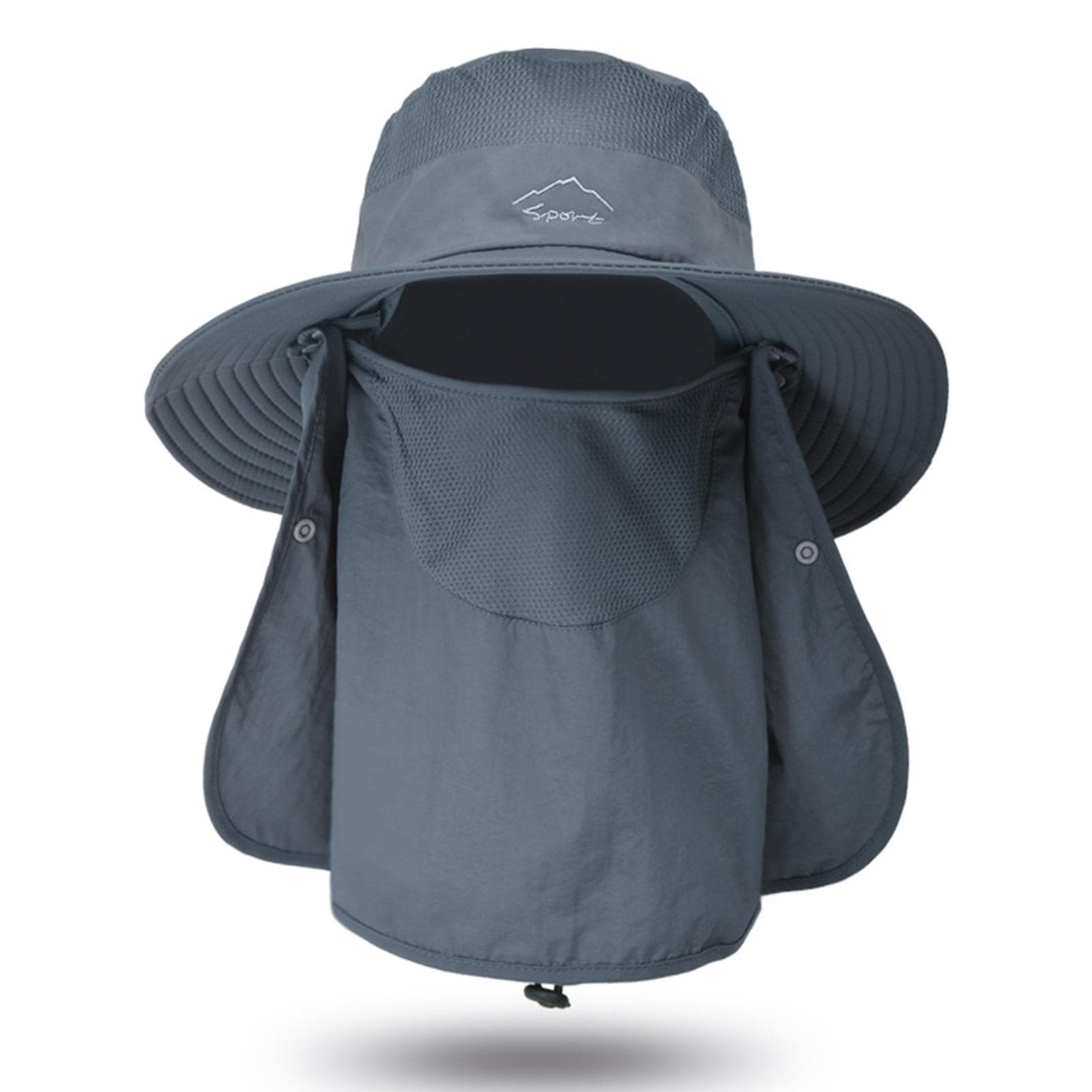 Sun Cap with Removable Face Neck Cover Flap Wide Brim Fishing Hat Summer Outdoor Sun Protection dark gray