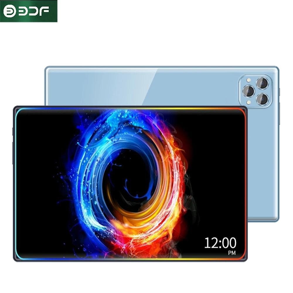 BDF New 10.1 inch Tempering Glass Tablet Octa Core 8GB RAM 256GB ROM Android 12 Google Play Dual 4G LTE Phone Call Tablet PC 10.1 blue