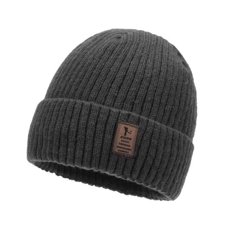 Unisex Winter Knit Hat with Velvet Lining - Warm, Windproof, and Ideal for Cycling dark gray