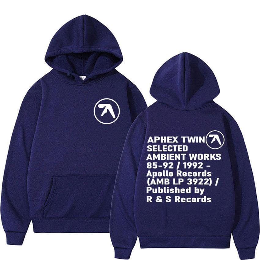 Aphex Twin Ambient Works Records Print Hooded Women Unisex Harajuku Hip Hop Punk Sweatshirt Fashion Casual Fleece Hoodie Streetwear XS navy blue
