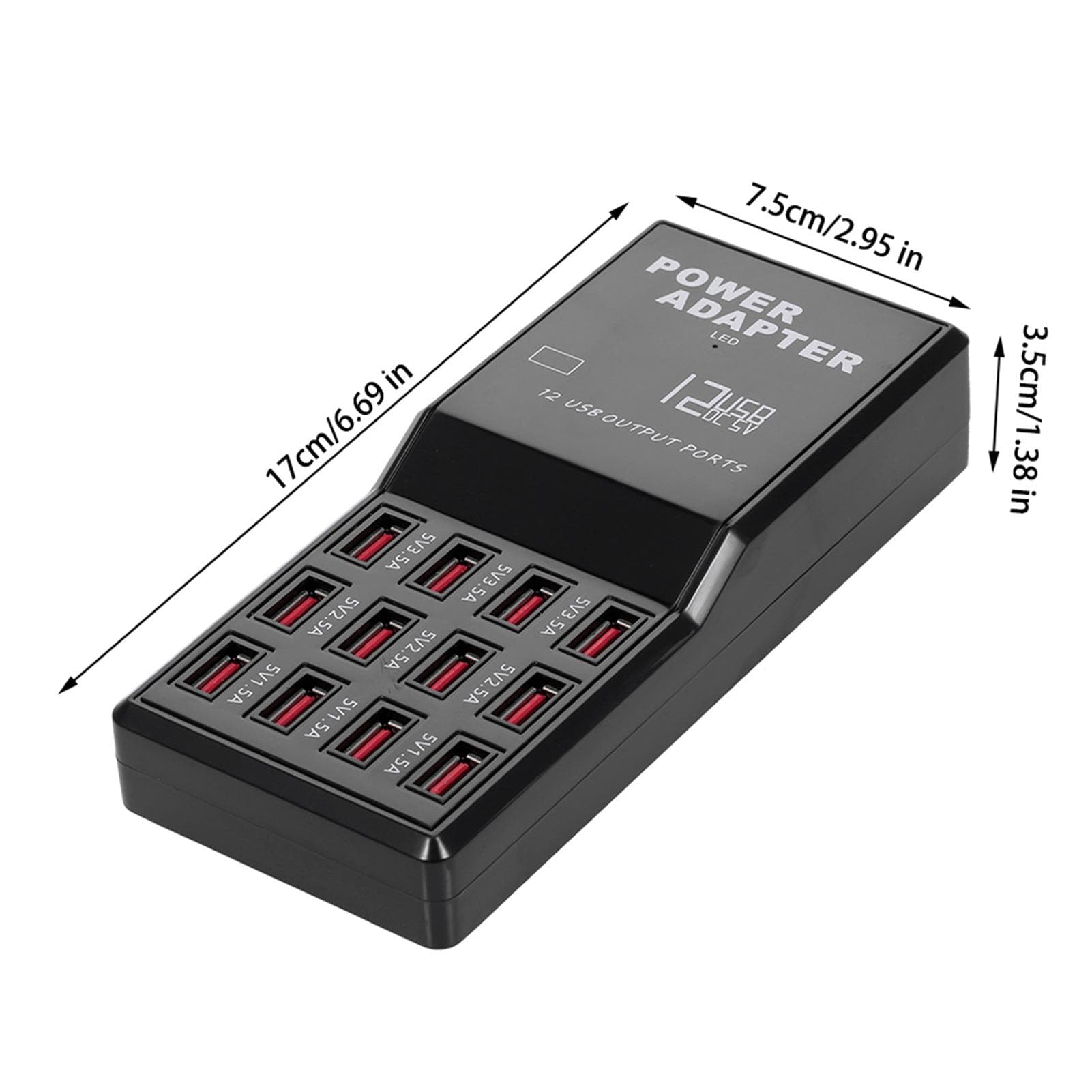 Smart Charging Station with 12 Ports USB Charging Dock USB Charger of Universal Compatibility US Plug black