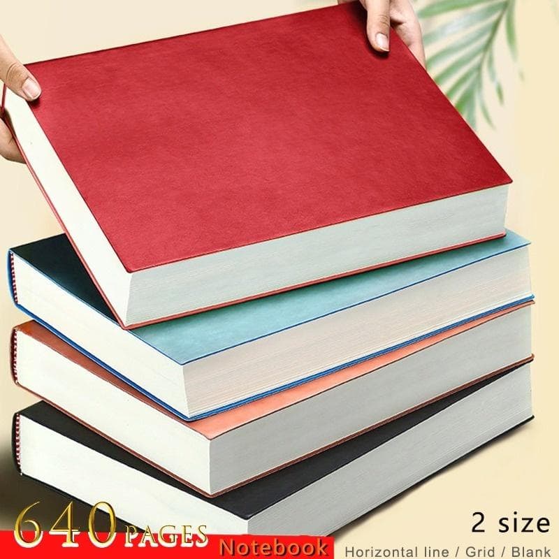 640 page Horizontal Line / Grid / Blank Thick Business Notebook A4/A5 Creative Waterproof Leather Office Stationery Diary Notebook A4 (Horizontal line) blue