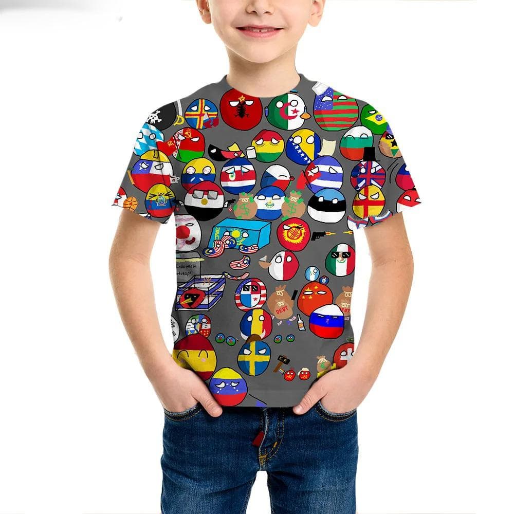 Polandball Countryballs Funny Kids T Shirts 3D Printed Boys Girls Daily Europe National Ball Anime T-shirt Children Cartoon Tops 130