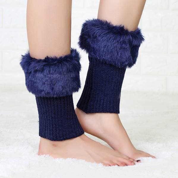 Knitted Warm Socks Woolen Leg Guards Short Cuff Boots Winter Women's Socks Dark blue