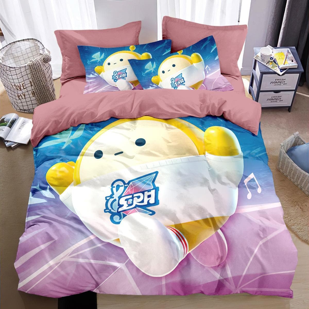 Game Eggy Party Bedding Set Cartoon Eggy 3D Printing Quilt Cover,Game Themed Children's Room Decoration Kit 135x200cm 2pcs