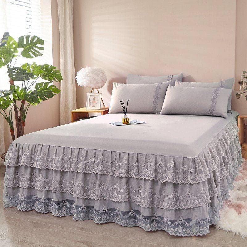 Lace Ruffled Bed Skirt Lace Lace 3 Pcs Set Non-slip Mattress Cover Princess Style Non-pilling Bedroom Bed Cover 3 Pcs Set 150x200cm 1pc