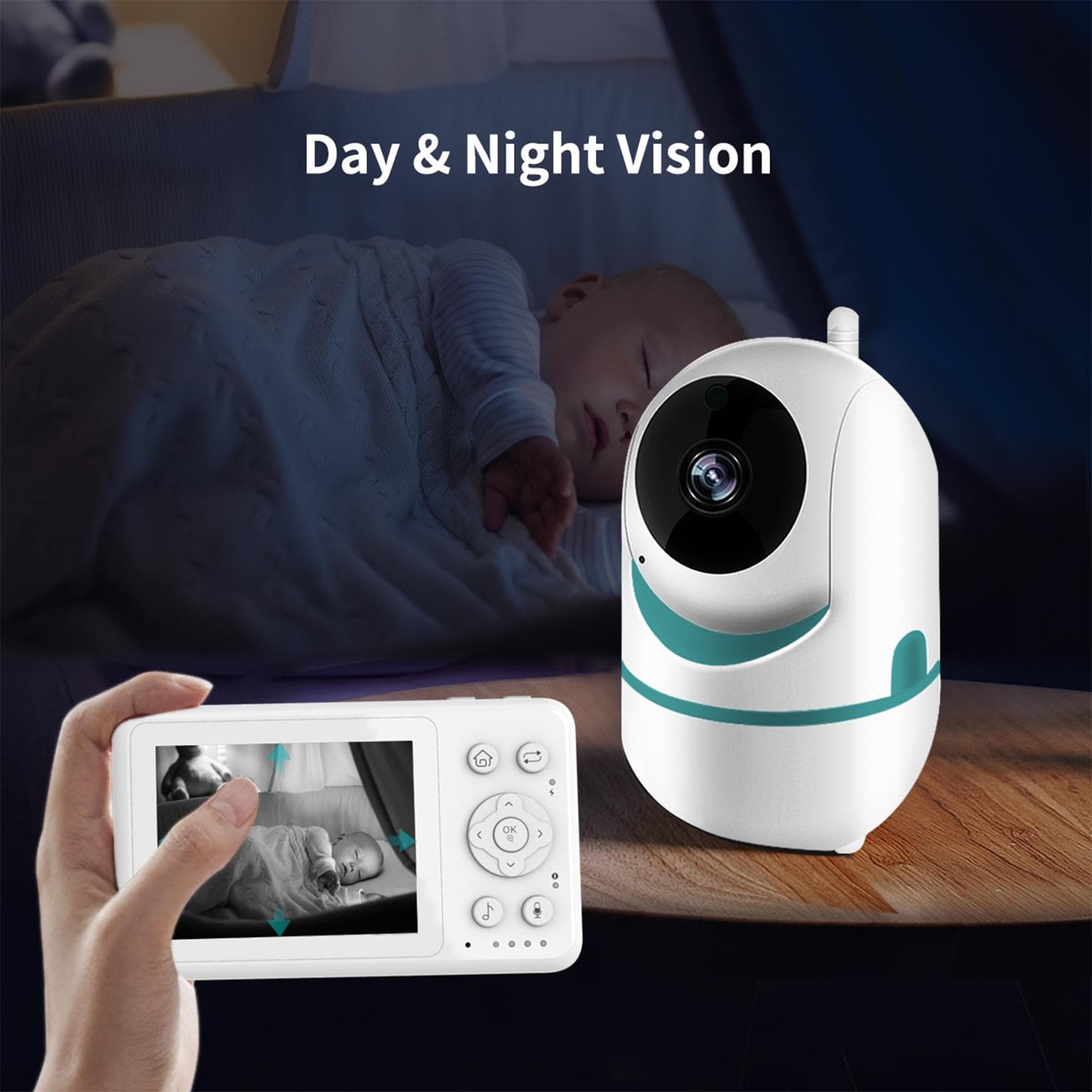 3.2 Inch Baby Monitor with Cradle Lullaby and Two-Way Audio Intercom Infant Care Monitor for Watching Over Your Baby blue