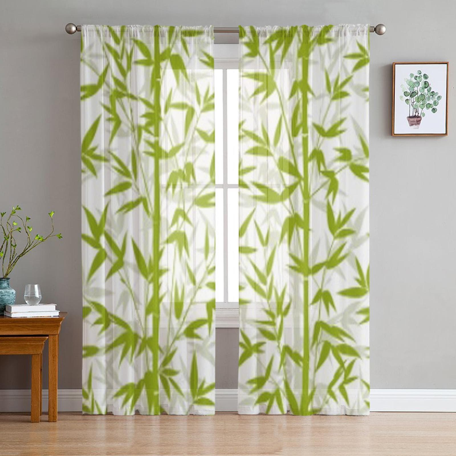 Bamboo Green Isolated On White Tulle Sheer Curtains for Living Room the Room Bedroom Kitchen Decoration Voile Organza Curtains 135W x 114H(cm)