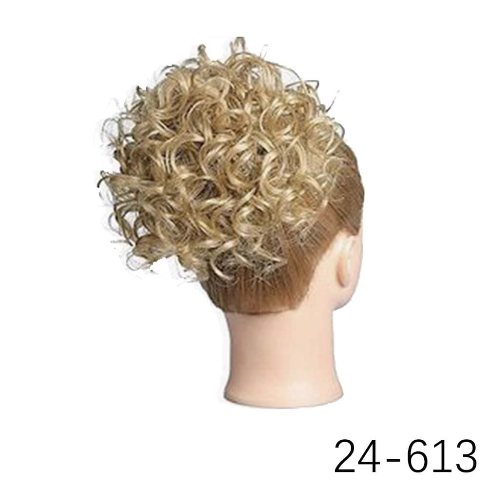 MISSQUEEN Synthetic Short Blonde Ponytail Extension Messy Hair Buns Wig Piece Elastic Drawstring Loose Wave Large Curly Bun Ponytail For Women 25cm