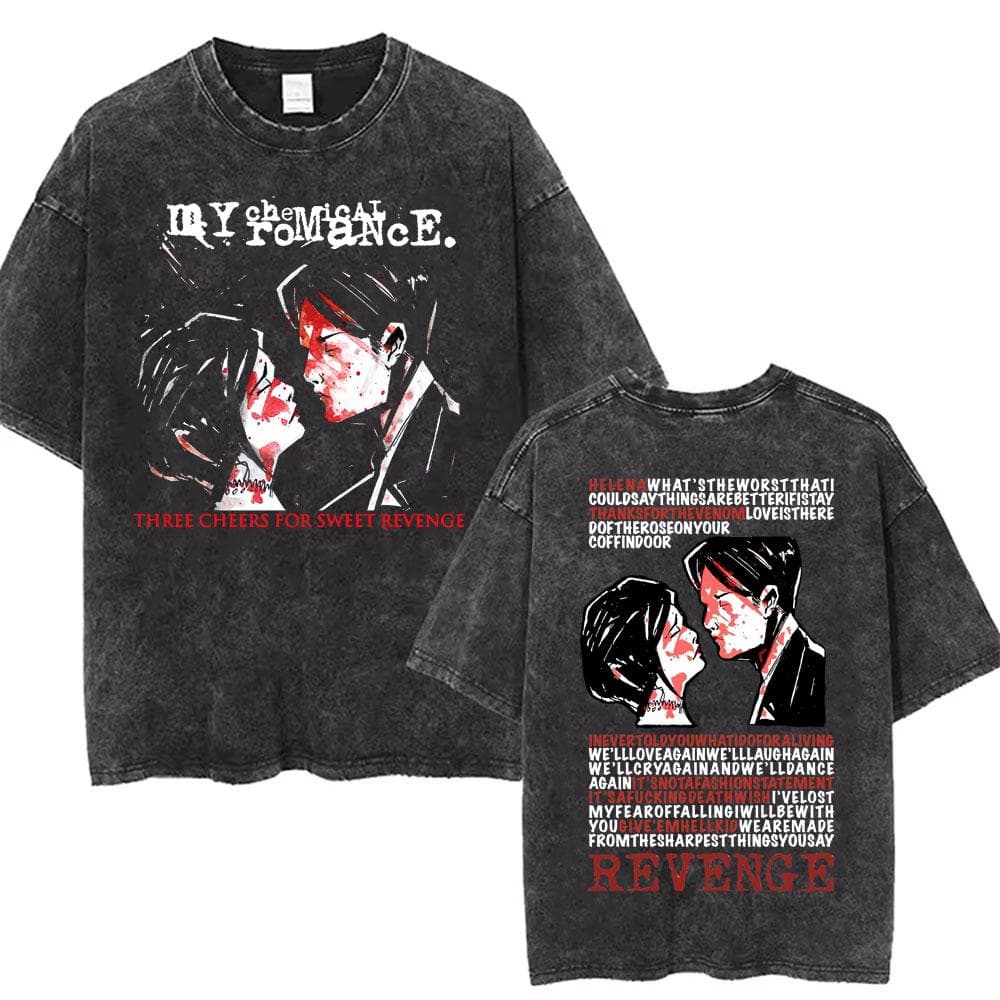 Men Women Punk Emo Rock Oversized Short Sleeve Tops Rock Band My Chemical Romance Washed Vintage Printed T Shirt XL