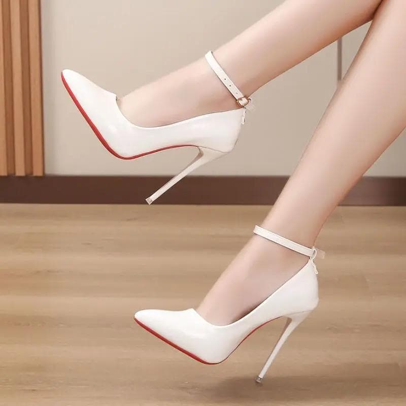 Sexy One Word Buckle High Heels Fashion 12cm Super Heel Lady Party Pumps Large Pointed Toe Stiletto Women's Shoes 45