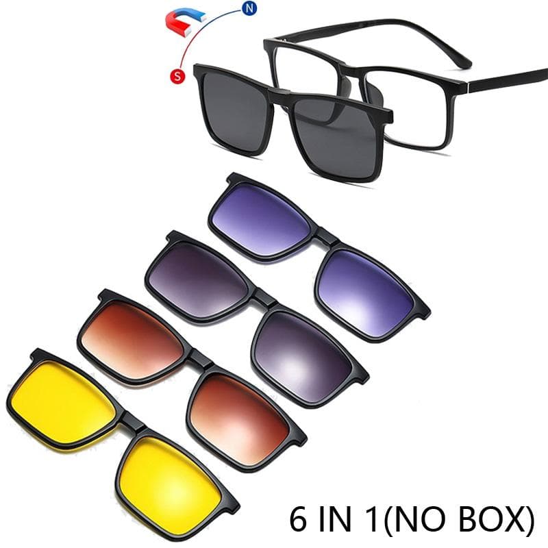 1/6 in 1 TR90 Sunglasses For Cycling Sports Vintage Magnetic Clip On Spectacle Frames Trendy Sunglasses Set 6 IN 1