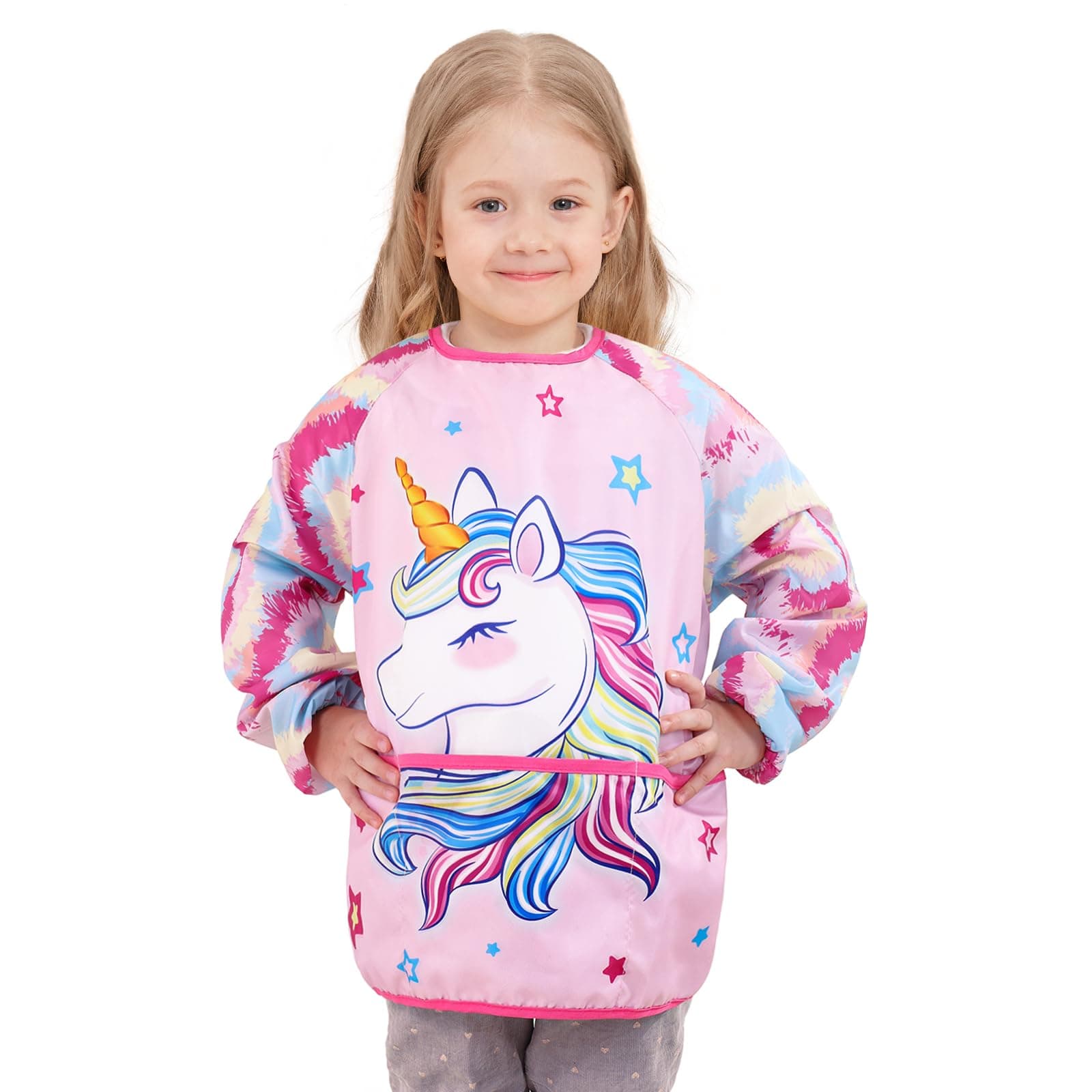 Art Smock - Kids Aprons for Girls Waterproof Toddler Art Smock Painting for Girls with Long Sleeve and 3 Pockets One Size