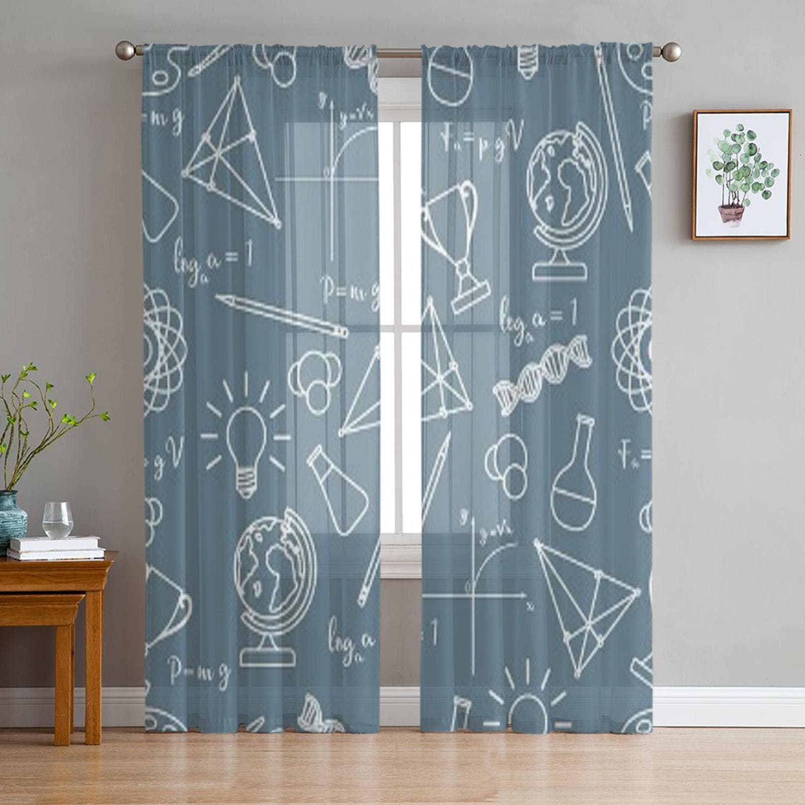 Scientific Education Elements Globe Sheer Curtains for Living Room Transparent Tulle Window Curtain Bedroom Kitchen Veil Drapes 135W x 114H(cm)