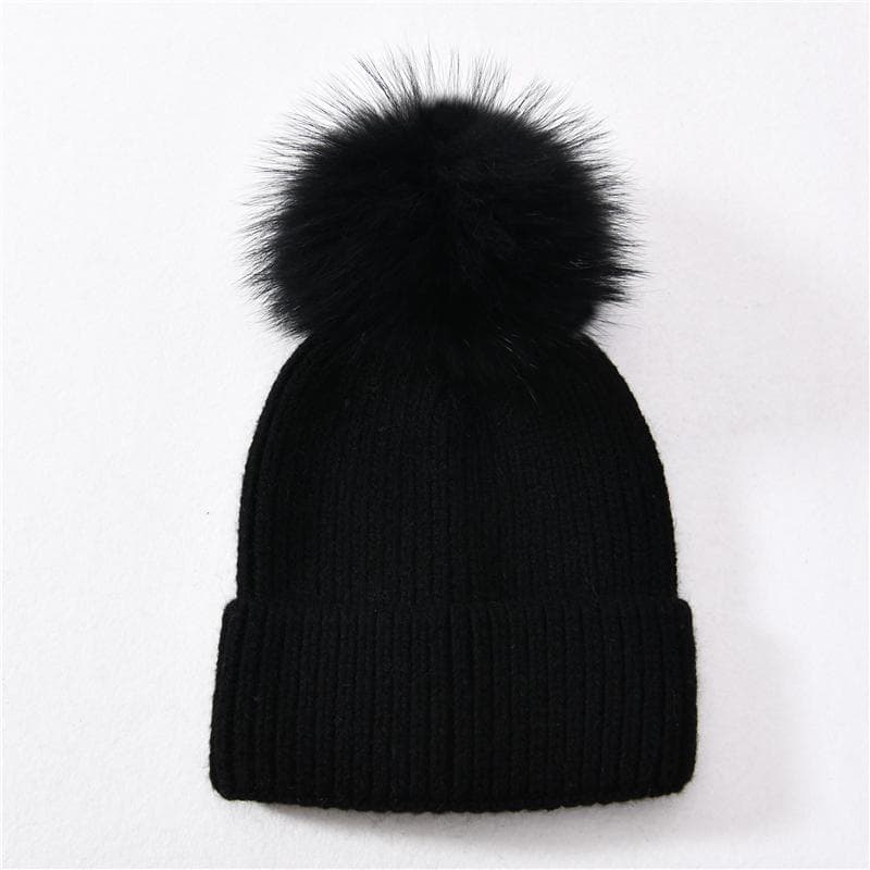 Jaxmonoy Cashmere Knitted Beanie Hat Big Real Raccon Fur Pom Pom Top Beanie High Quality Warm Bonnet Cap Female Hats for Woman