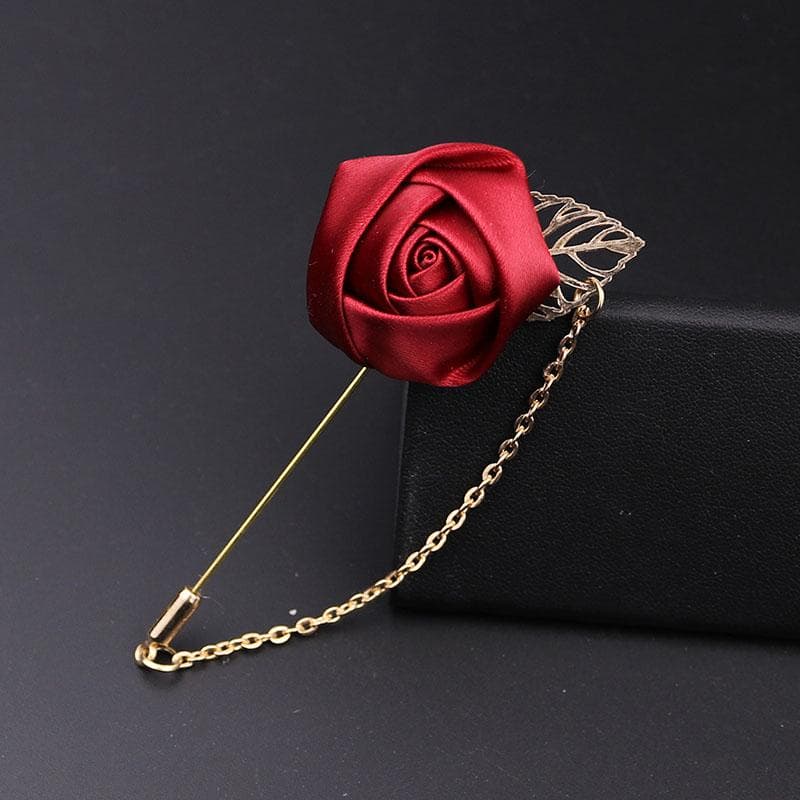 1 Pc Men Clothing Accessories Rose Leaf Shape Suit Lapel Flower Brooch Pin wine red