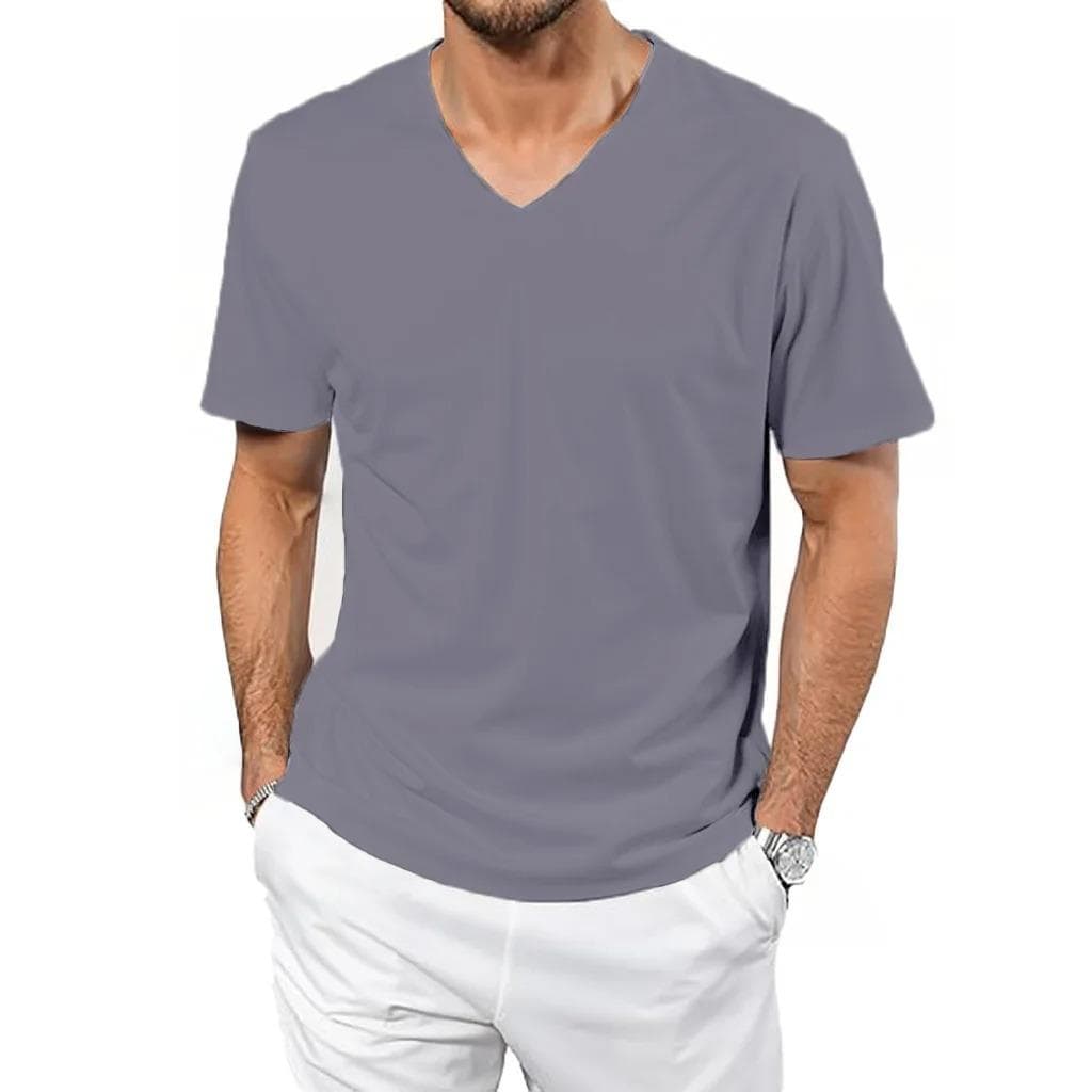 Summer New T-shirt for Men Ice Silk Cool Feeling V-neck T-shirt Quick Drying Lightweight V-neck Breathable Casual Tops XXXXL gray