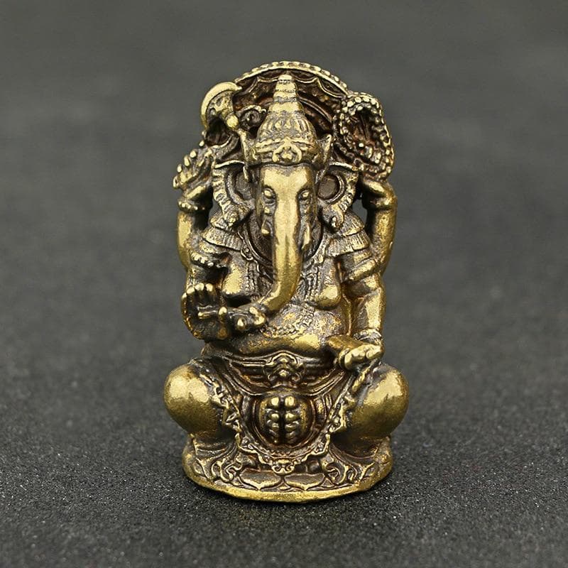 Vintage Brass Ganesha Statue Pocket India Thailand Elephant God Figure Sculpture Home Office Desk Decorative Ornament Gift tan