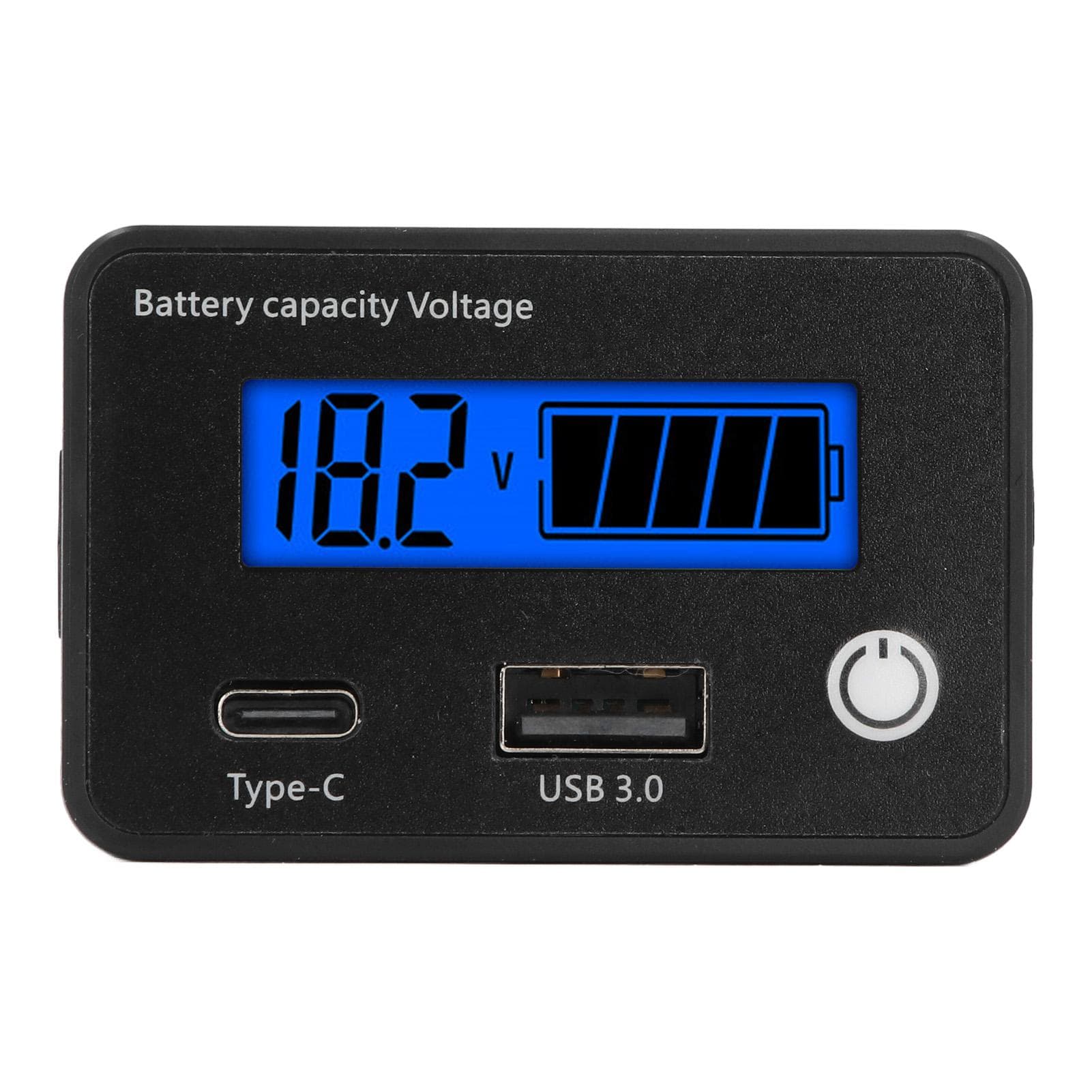 Digital Battery Monitor LCD Screen DC 8 to 30V USB Type C Port Battery Capacity Voltage Meter for