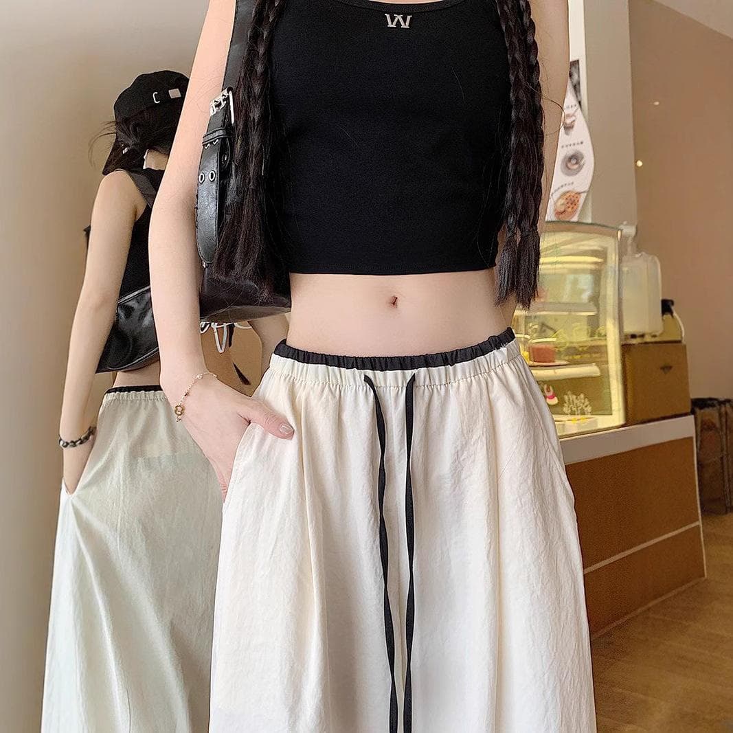 Design Contrasting Color Thin Ice Silk Wide-leg Pants for Women In Summer New Texture Straight-leg Casual Pants 4XL