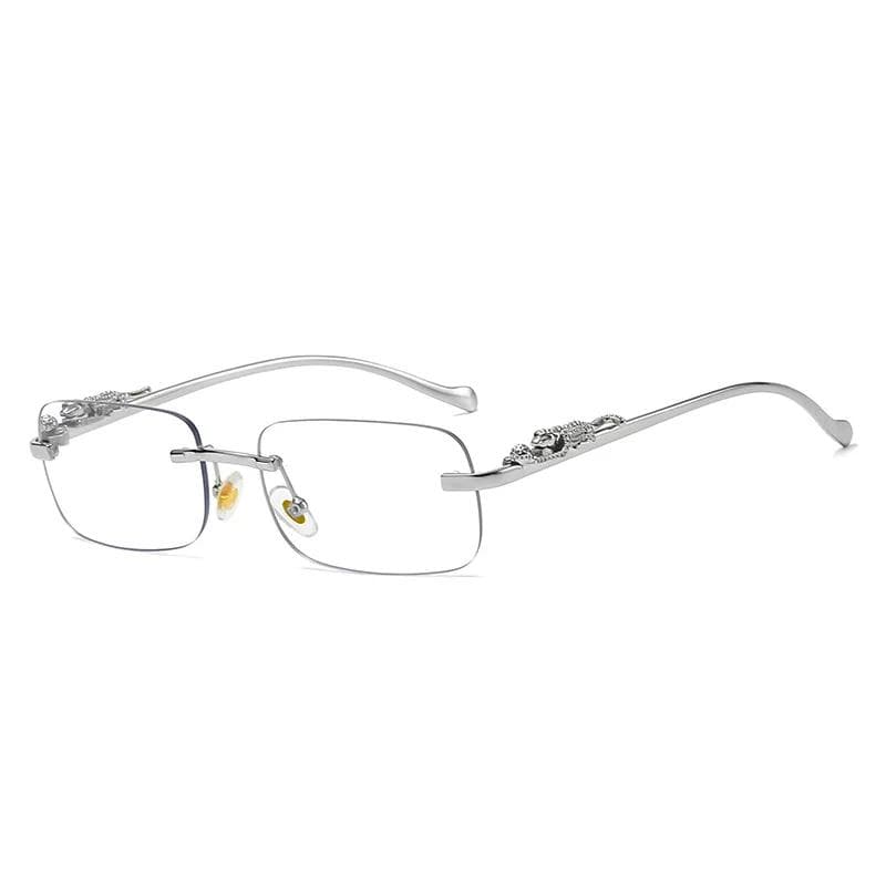 New Vintage Metal Leopard Head Rimless Rectangle Sunglasses Fashion Tinted Shades for Women Men As the picture