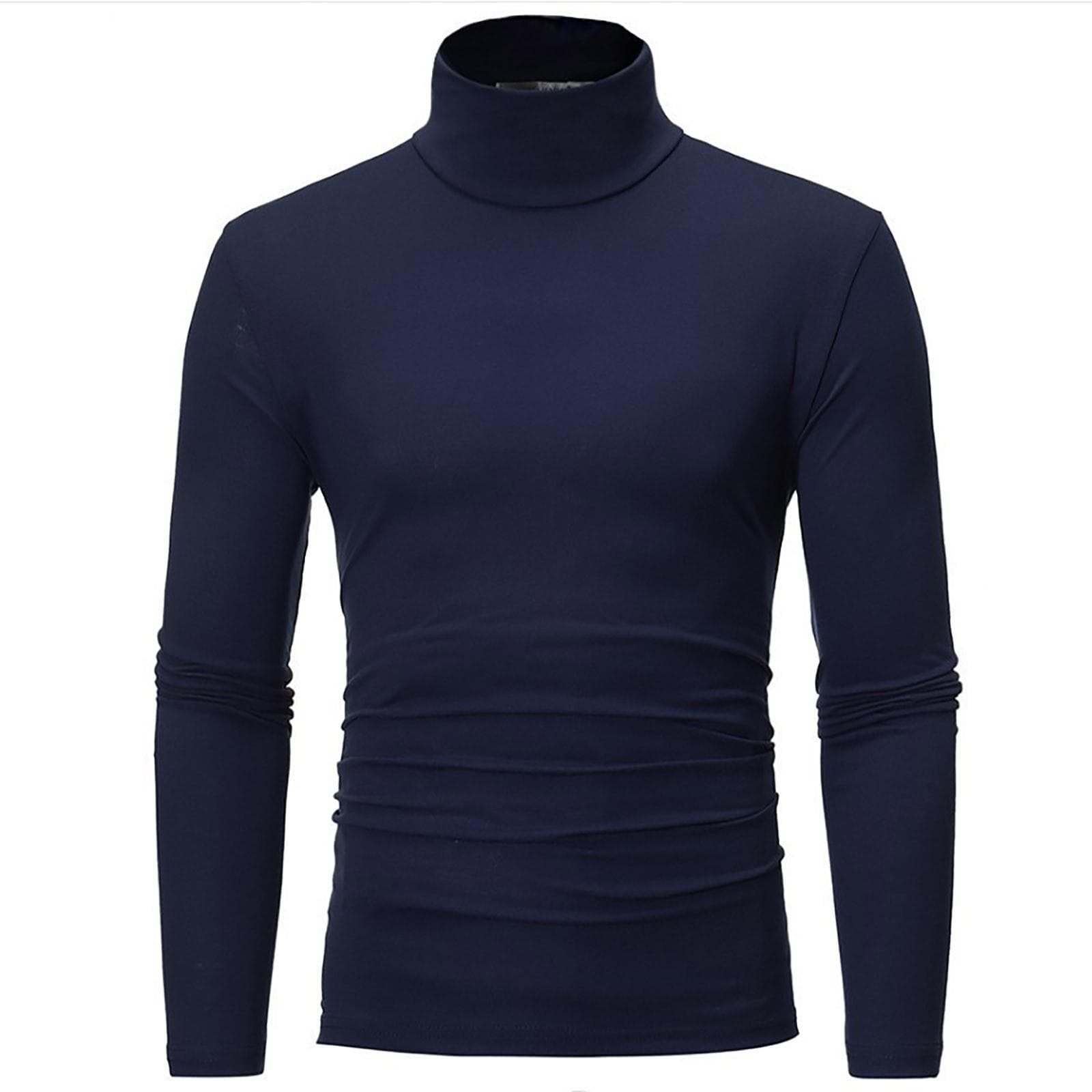 Men's Warm T-shirt Long Sleeved Warm Top Winter Sweater Warm Sports Shirt Casual Underwear High Neck Shirt Sports Top Sports Shirt L Dark blue