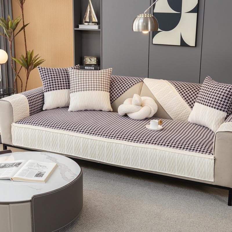 Thousand Bird Grid Splicing Sofa Cover Chenille Non-slip Sofa Cover All-season Universal Sofa Cushion for Living Room Home Decor 70x70cm 1pcs