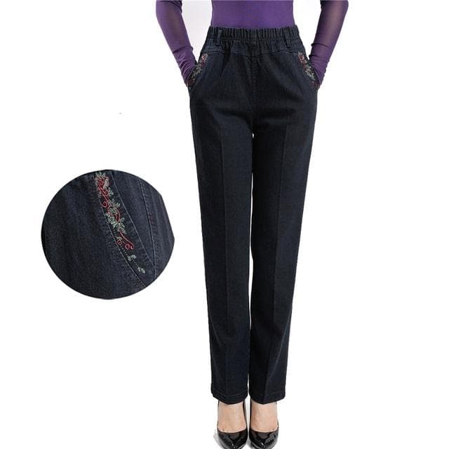 Middle-aged Women's Jeans Loose Denim Trousers Casual Female Stretch-waist Straight-leg Pants XXXXXL