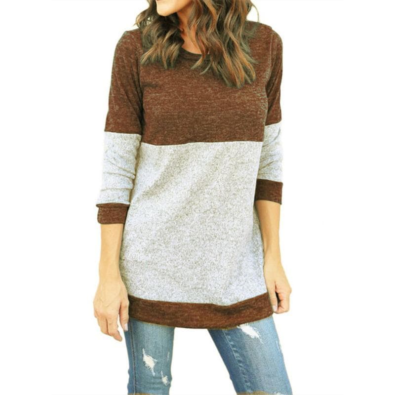 Color Matching Fine Sweater Sweater Spot Women's Bottoming Shirt Autumn and Winter Crew Neck Splicing Long Sleeves XL